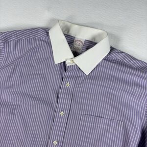 Brooks Brothers Traditional Fit Non-Iron Purple Striped Contrast Collar 17-34